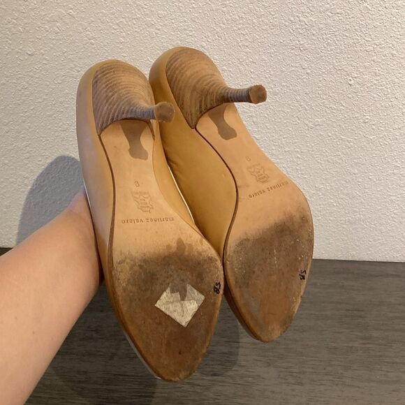 Martinez Valero Tan Leather Peep-Toe Heels Size 9 Made in Spain Elegant Classic - Picture 9 of 13